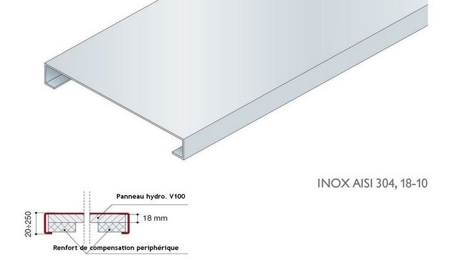 Plan de travail inox brossé avec trou rectangulaire - Maplaqueinox